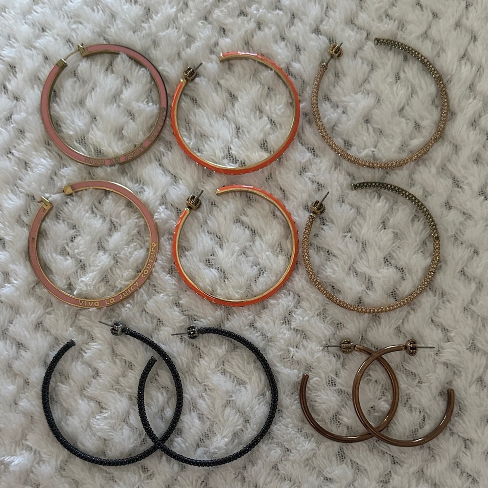 Vintage Juicy Couture Gold, Orange, and Black Hoop Earrings bundle
